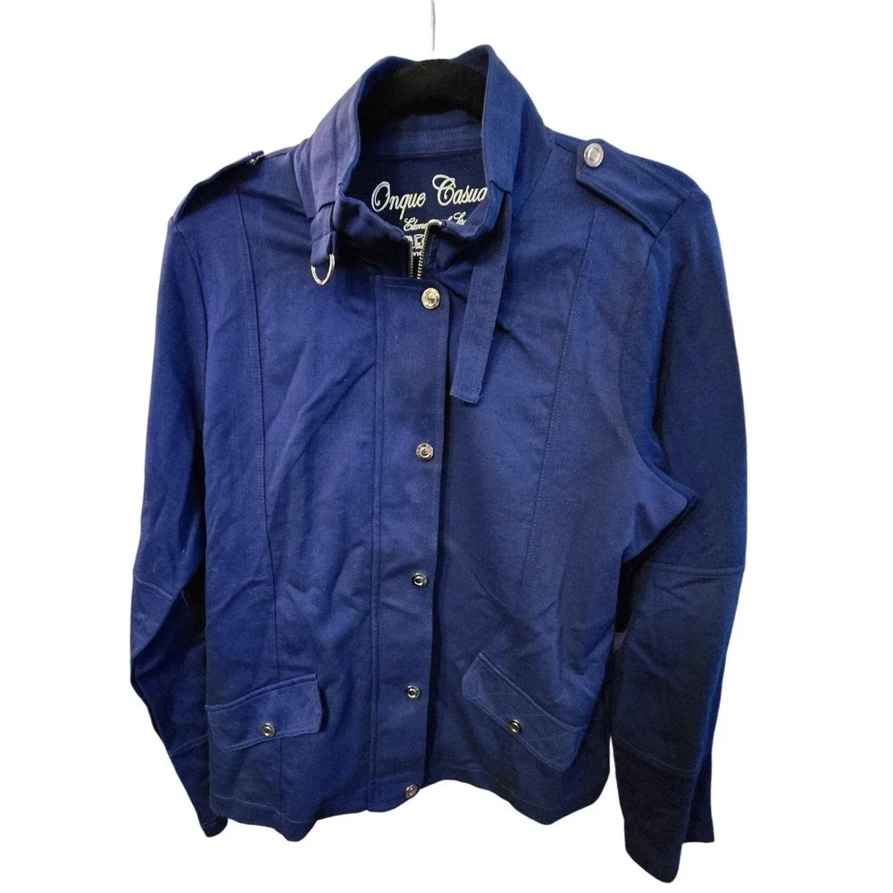 Onque Casuals Women's Jacket Zip Up Button‎ Front Blue Size L